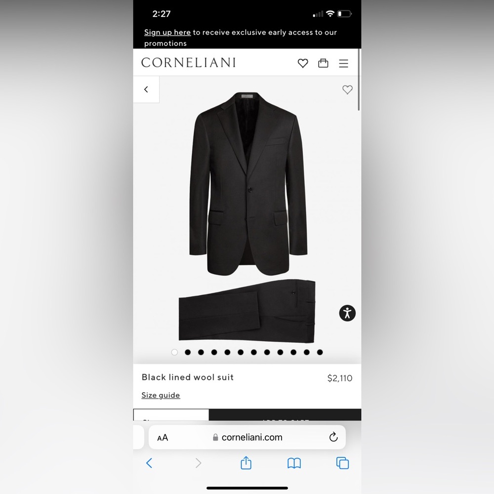 Men’s wool suit 44r corneliani for saks fifth avenue